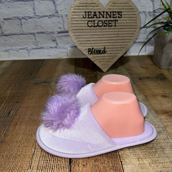 Victorias Secret Slippers Purple Pom Pom House Lounge Soft Shoes Size L 9-10 - Picture 6 of 9